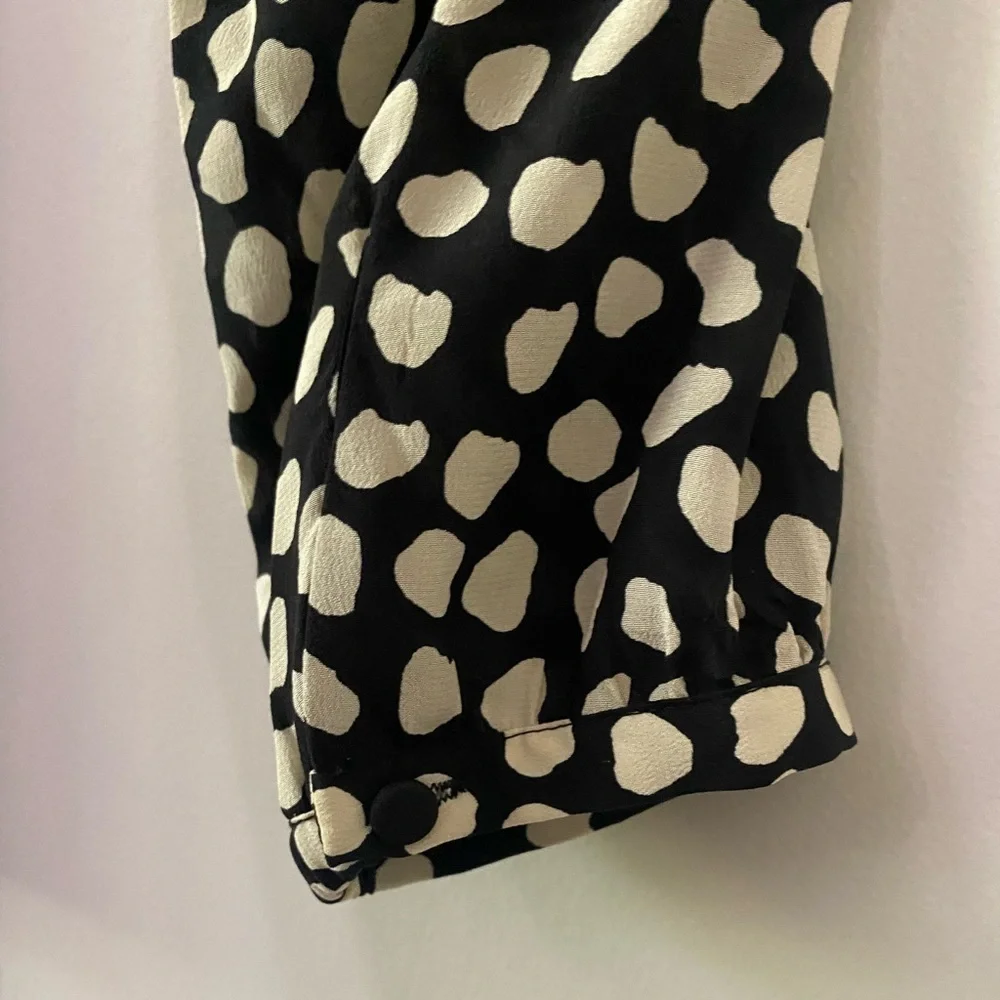 J. Crew Silk Black and Cream Pebble Print Polka Dot Blouse
